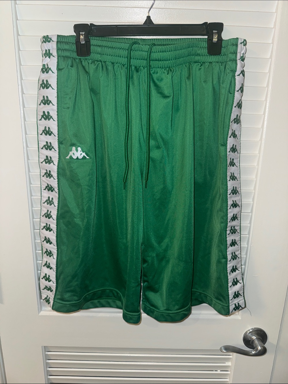 Kappa Green Athletic Track Shorts with White Logo Tapestry down both sides!